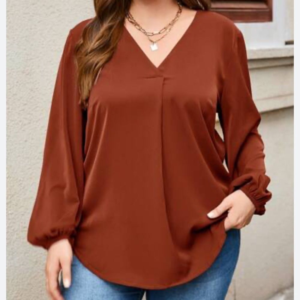 Elegant Rust V-Neck Women's Top Women’s Blouse Size XL